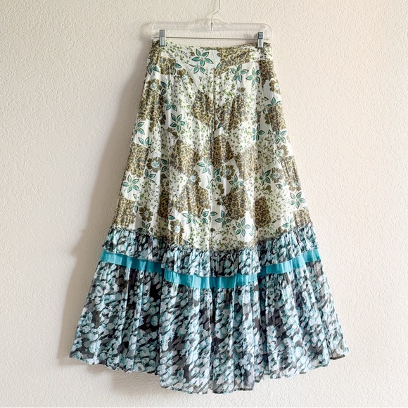 Raga Anthropologie Floral Patchwork Boho Tiered Maxi Skirt India Women’s S - Picture 2 of 12